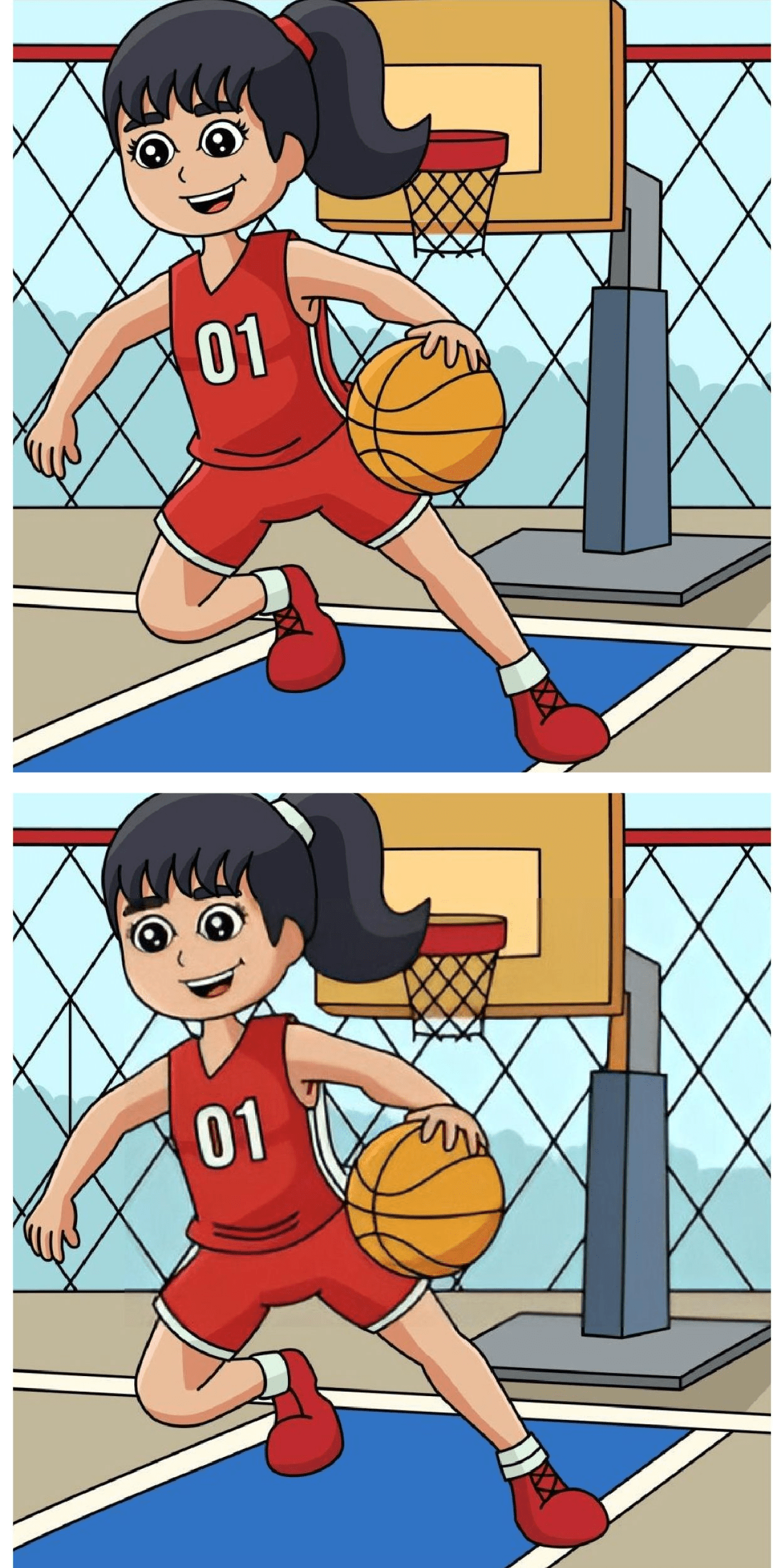 Sfida visiva: riuscirai a individuare tutte e 8 le differenze nella scena di questa ragazza che gioca a basket in meno di 15 secondi? Metti alla prova la tua attenzione!